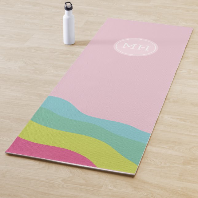 Custom monogram rainbow trendy colorful  yoga mat (In Situ)