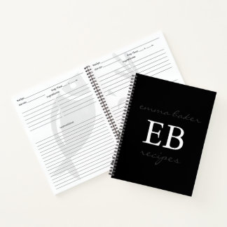 Custom Monogram Recipe Book Journal Notebook