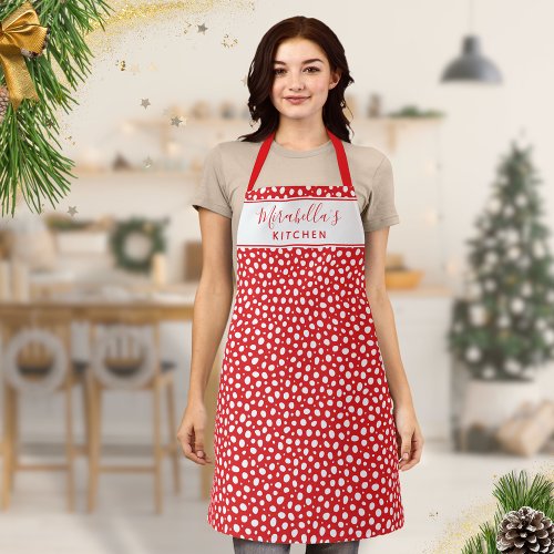 Custom Monogram Red and White Polka Dots Christmas Apron