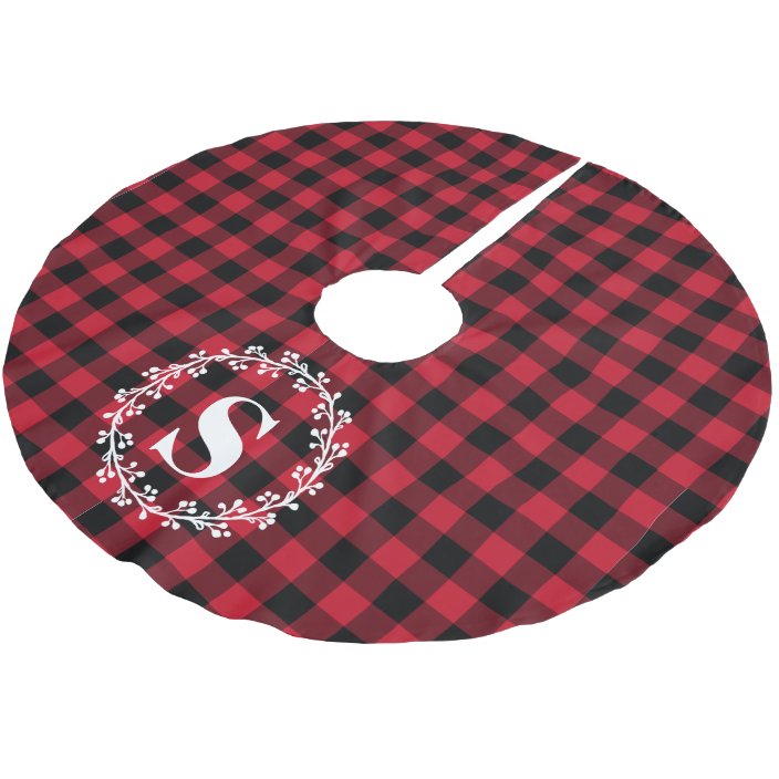 Custom Monogram Red Black Buffalo Plaid Wreath Brushed