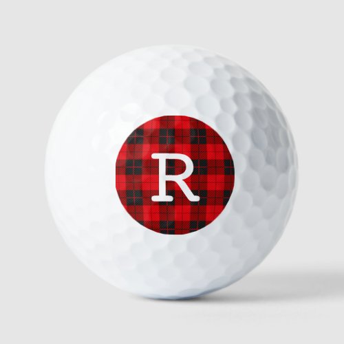 Custom Monogram Red Buffalo Plaid Flannel  Golf Balls