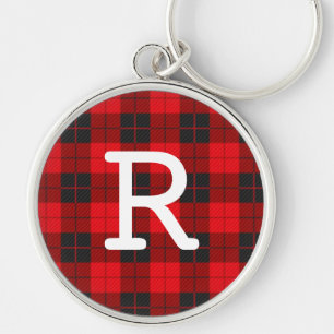 Custom Monogram Red Buffalo Plaid Flannel  Keychain
