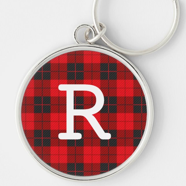 Custom Monogram Red Buffalo Plaid Flannel  Keychain (Front)