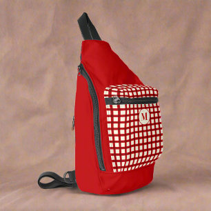 Custom Monogram Red Gingham Feminine Stylish Sling Bag