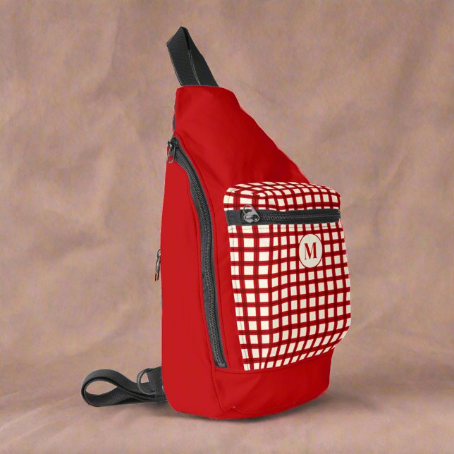 Custom Monogram Red Gingham Feminine Stylish Sling Bag (Creator Uploaded)