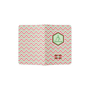 Custom monogram, red green Basque chevron pattern: Passport Holder