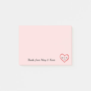 Custom Monogram Red Heart Pink Wedding Couple Post-it Notes