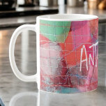 Custom monogram red pink abstract pattern girly  coffee mug<br><div class="desc">Cool girly pretty trendy mug with abstract design pattern inspired from my unique contemporary textile embroidery .Colorful, vibrant vivid bright bold color scheme, nuances of red, pink, green, blue, gray. Feminine, for you or as a creative original thoughtful and useful gift for her.It can be personalize customize with a name...</div>