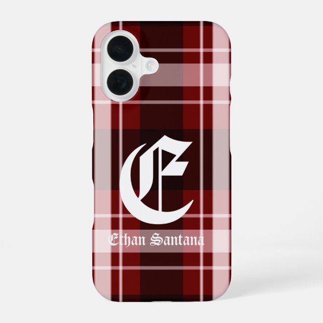 Custom Monogram Red Plaid iPhone Case (Back)