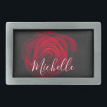 Custom monogram red rose vintage photograph belt buckle<br><div class="desc">Macro photo of a beautiful red rose on black background with vintage grainy effect with custom personalizable monogram.</div>