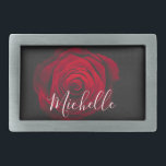Custom monogram red rose vintage photograph belt buckle<br><div class="desc">Macro photo of a beautiful red rose on black background with vintage grainy effect with custom personalizable monogram.</div>