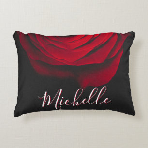 Custom monogram red rose vintage photograph black accent pillow