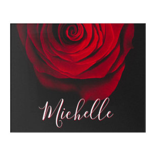 Custom monogram red rose vintage photograph black acrylic print
