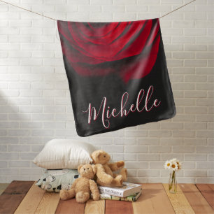 Custom monogram red rose vintage photograph black baby blanket