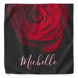 Custom monogram red rose vintage photograph black bandana