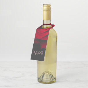 Custom monogram red rose vintage photograph black bottle hanger tag