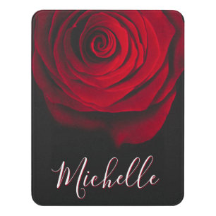 Custom monogram red rose vintage photograph black door sign