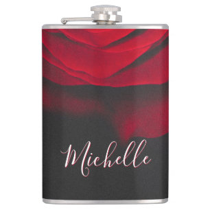 Custom monogram red rose vintage photograph black flask