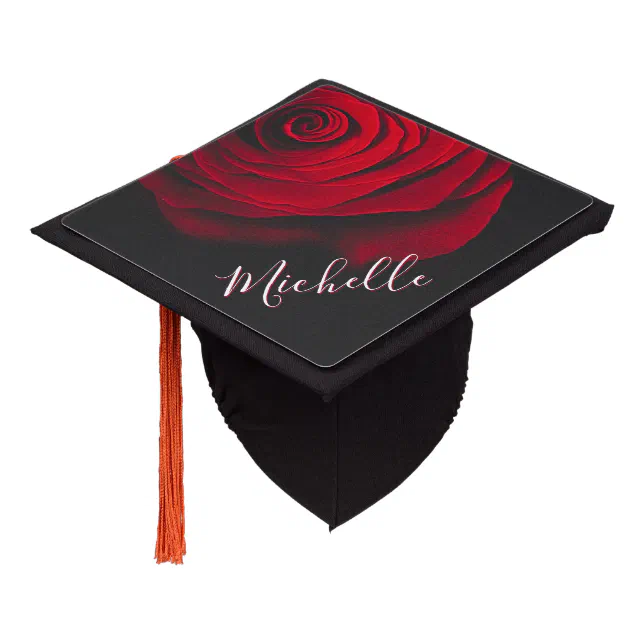Custom monogram red rose vintage photograph black graduation cap topper ...