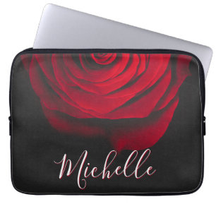 Custom monogram red rose vintage photograph black laptop sleeve