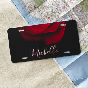 Custom monogram red rose vintage photograph black license plate