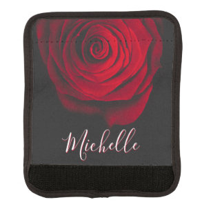 Custom monogram red rose vintage photograph black luggage handle wrap