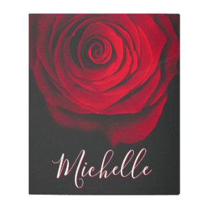 Custom monogram red rose vintage photograph black metal print