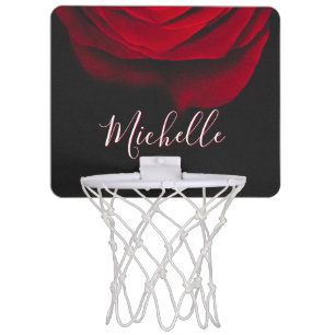 Custom monogram red rose vintage photograph black mini basketball hoop