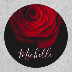 Custom monogram red rose vintage photograph black patch