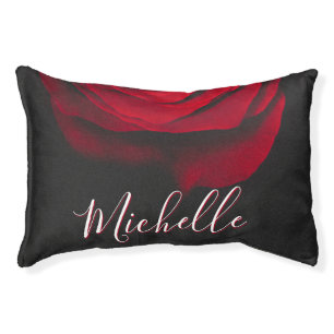 Custom monogram red rose vintage photograph black pet bed