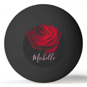 Custom monogram red rose vintage photograph black ping pong ball
