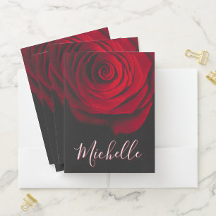 Custom monogram red rose vintage photograph black pocket folder