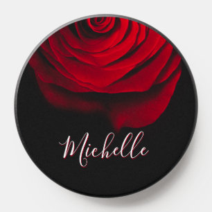 Custom monogram red rose vintage photograph black  PopSocket