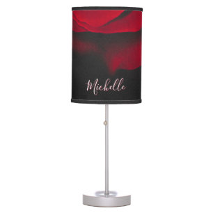 Custom monogram red rose vintage photograph black table lamp