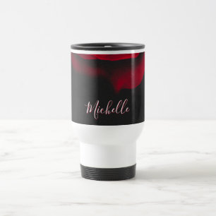 Custom monogram red rose vintage photograph black travel mug
