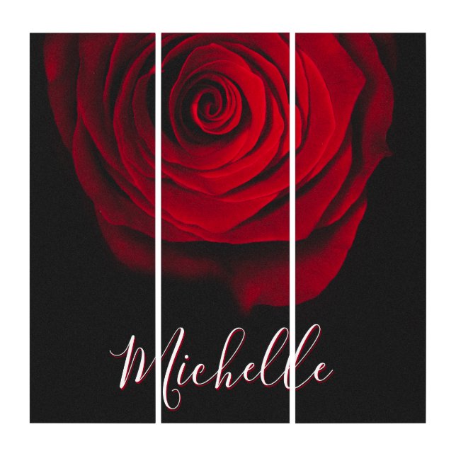 Custom monogram red rose vintage photograph black triptych (Front)