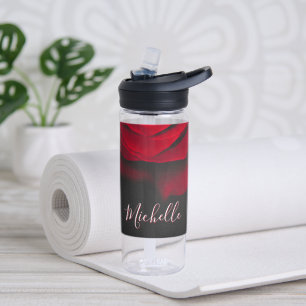 Custom monogram red rose vintage photograph black  water bottle