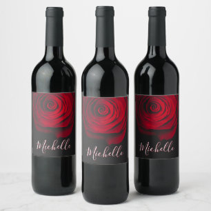 Custom monogram red rose vintage photograph black wine label