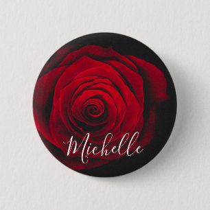 Custom monogram red rose vintage photograph button