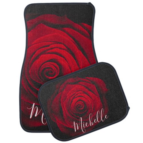 Custom monogram red rose vintage photograph car floor mat