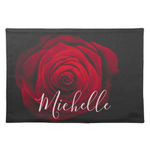 Custom monogram red rose vintage photograph cloth placemat