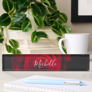 Custom monogram red rose vintage photograph desk name plate