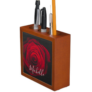 Custom monogram red rose vintage photograph desk organizer