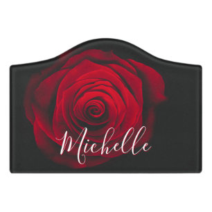 Custom monogram red rose vintage photograph door sign