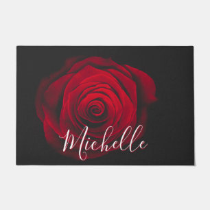 Custom monogram red rose vintage photograph doormat