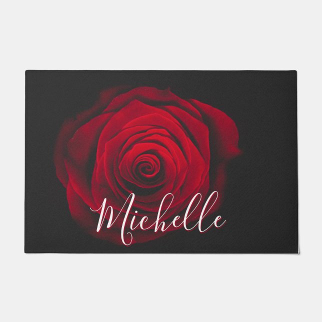 Custom monogram red rose vintage photograph doormat (Front)