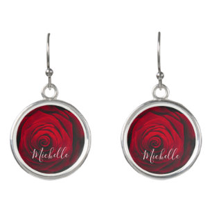 Custom monogram red rose vintage photograph earrings