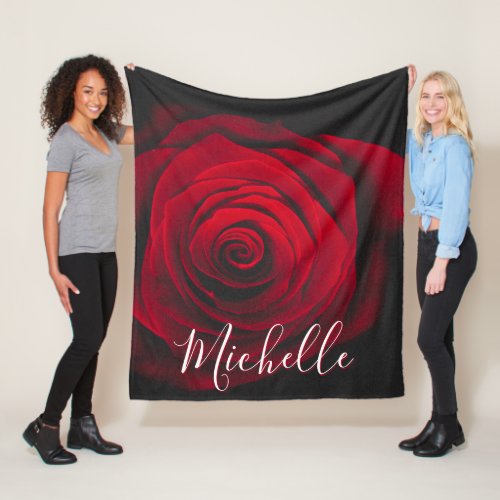 Custom monogram red rose vintage photograph fleece blanket