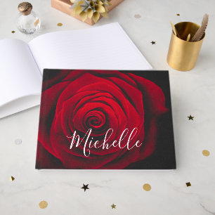 Custom monogram red rose vintage photograph  guest book