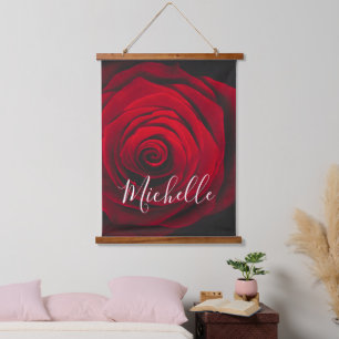 Custom monogram red rose vintage photograph hanging tapestry